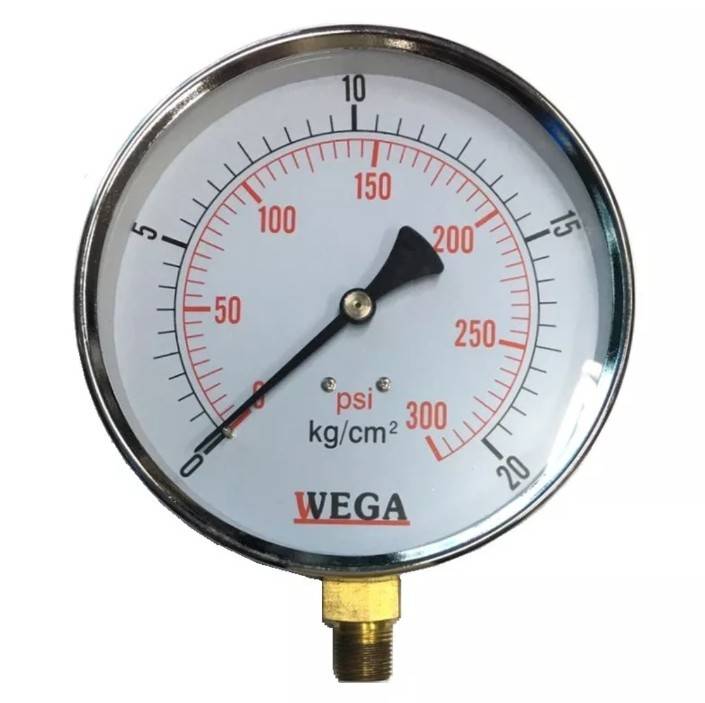 เกจวัดแรงดัน (Pressure Gauge) WEGA หน้าปัด 4 นิ้ว เกลียวออกล่าง 1/2 นิ้ว